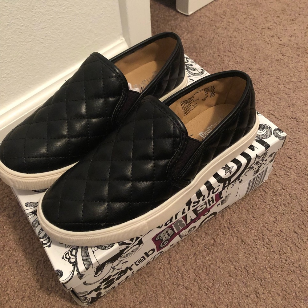 NWT quilted black slip ons